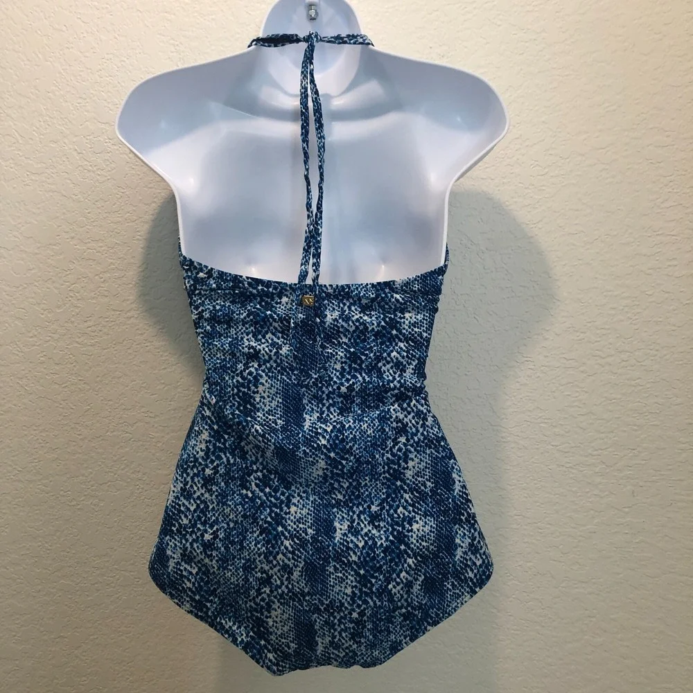 NEW Jones New York One Piece Swimsuit Medium Blue Snakeskin Tie Padded Cups